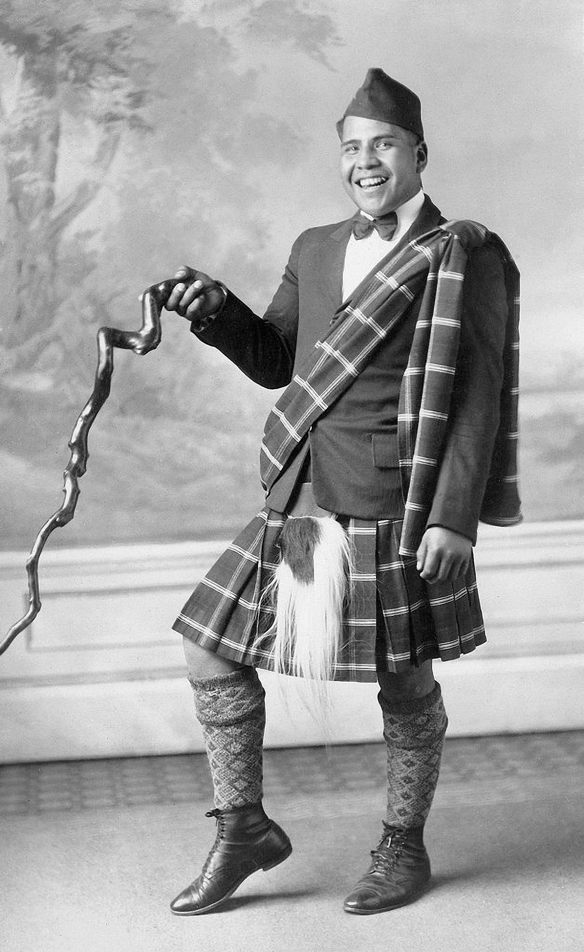 William Lorentino sporting a Scottish kilt and sporran, circa 1926. This outfit was certainly a departure from the serious soldier’s uniform seen in the Public Service chapter. Lorentino must have enjoyed costume changes; he was also photographed in the same session wearing the charro of a mariachi singer, playing a banjo, and donning a Hawaiian lei and playing a lap steel guitar. Courtesy Sherman Indian Museum