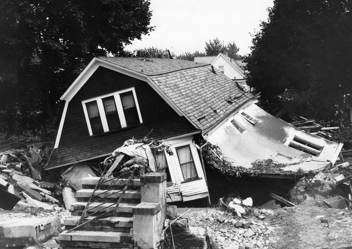 A home on Charles Street, South Wilkes-Barre, torn from its foundation by floodwaters. The Citizens’ Voice