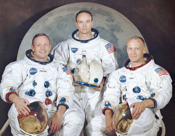 Apollo 11 astronauts Neil Armstrong, commander; Michael Collins, module pilot; and Buzz Aldrin, lunar module pilot, pose for their NASA portrait in 1969. CourtesyNASA