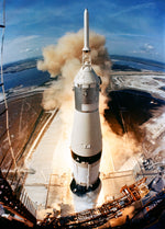 Apollo 11 launches from Kennedy Space Center on July 16, 1969. The mission fulfilled President John F. Kennedy’s vow to reach the moon before the end of the decade. CourtesyNASA