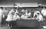 Members of the Sigma Epsilon Chi, an engineering fraternity, gather at the Scranton Center. Penn State University Archives, Paterno Library