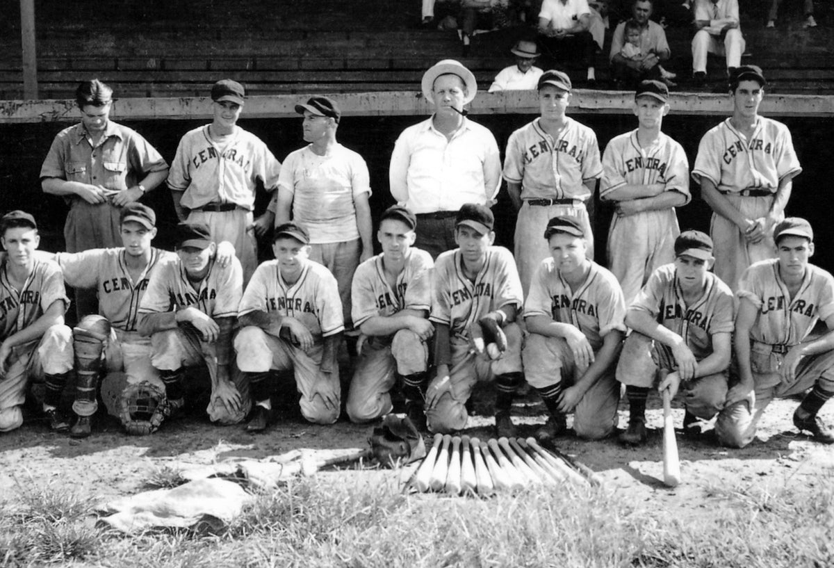Central School baseball team, circa 1938. Back row, center, is Coach Kelsey Guy Brown Sr. Courtesy Millican Pictorial History Museum