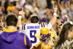 LSU quarterback Joe Burrow (9) salutes the crowd as he is recognized on the field during senior night festivities before kickoff as LSU hosts Texas A&M in the Tigers' regular season finale, Nov. 30, 2019. Courtesy Hilary Scheinuk/The Advocate