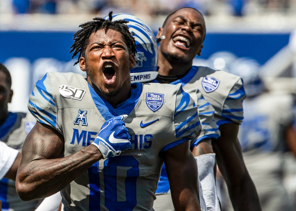 Memphis wide receiver Damonte Coxie celebrates after the Tigers defeat Ole Miss. Courtesy Ariel Cobbert / The Commercial Appeal