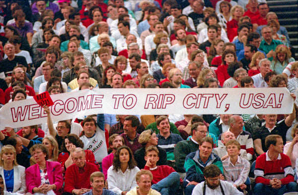 Blazers fans hold up a Rip City sign during a game against the Utah Jazz at Memorial Coliseum in May 1991. Michael Lloyd / The Oregonian/OregonLive