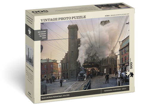 Vintage Photo Puzzle: Boston and Maine Railroad Depot, 1910: 500 Pieces Cover
