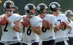 Steelers quarterbacks Brian St. Pierre, Charlie Batch, Tommy Maddox, and Ben Roethlisberger work out at training camp in Latrobe, Pa., Wednesday, Aug. 4, 2004. Matt Freed/Post-Gazette