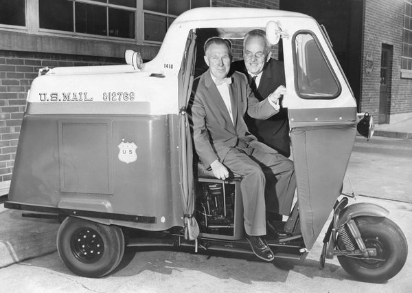 The three-wheel mailster was introduced into the Buffalo Post Office in 1959. This vehicle could carry 500 pounds of mail while the foot carrier was limited to 35 pounds of mail. Courtesy Buffalo News Archvies