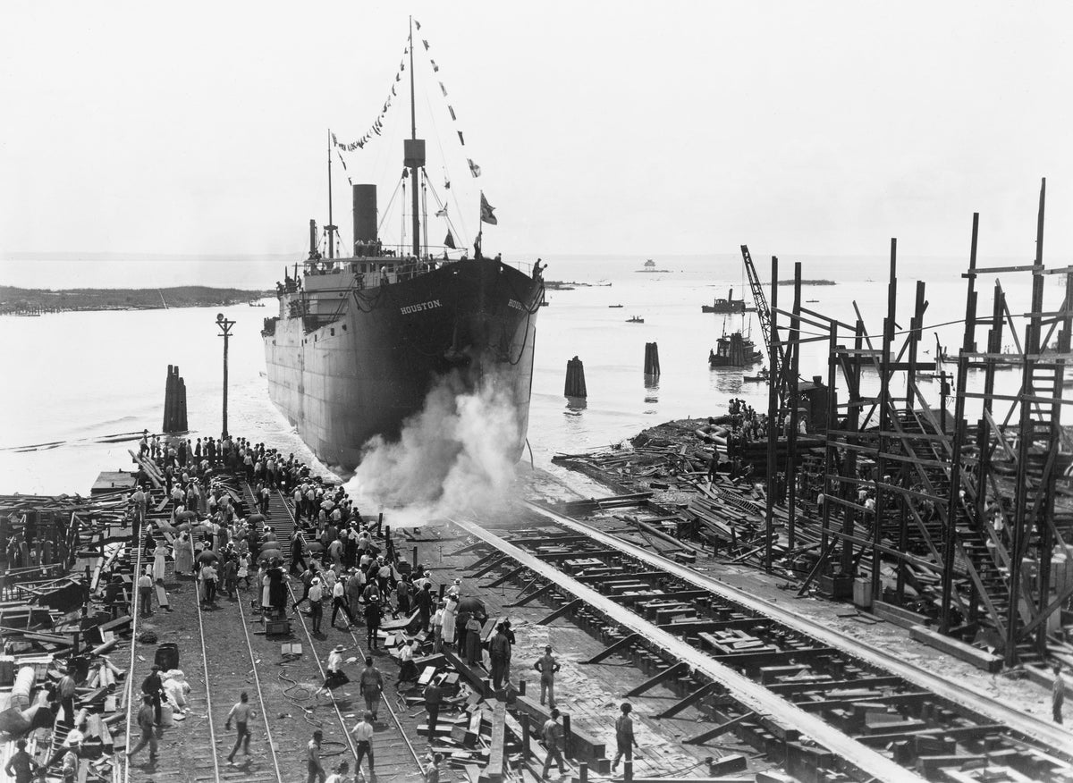Launching the S. S. "Houston," circa 1910.