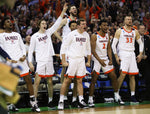 The Virginia bench reacts in the second half at Colonial Life Arena. Courtesy Zack Wajsgras/The Daily Progress