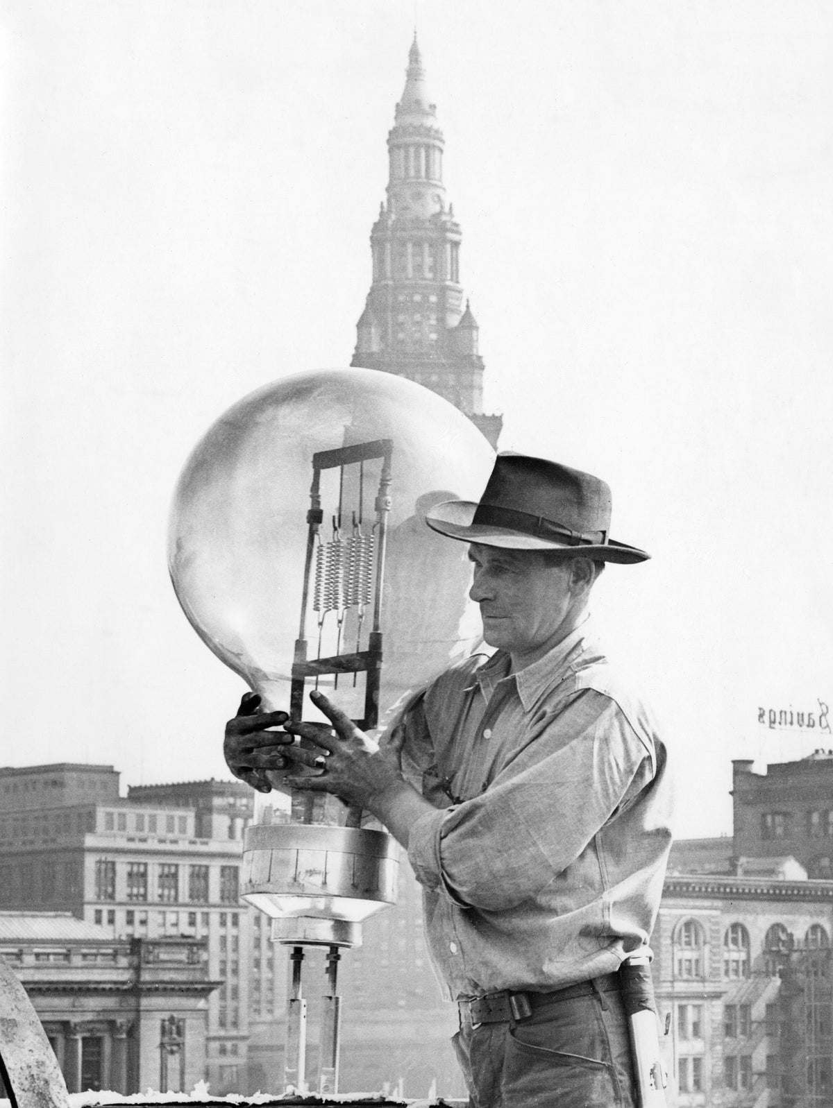 The largest lightbulb in the world was created for Cleveland’s Sesquicentennial in 1946. Courtesy Cleveland Public Library/Photograph Collection/#CPO2616