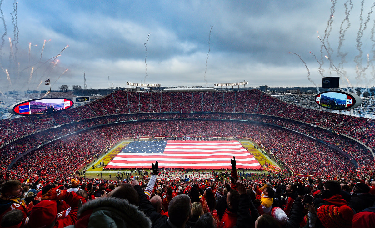 Opening ceremonies on January 12, 2020, at Arrowhead Stadium in Kansas City, Missouri before the Chiefs take on the Houston Texans in the AFC divisional championship game. Courtesy Chris Ochsner / The Kansas City Star