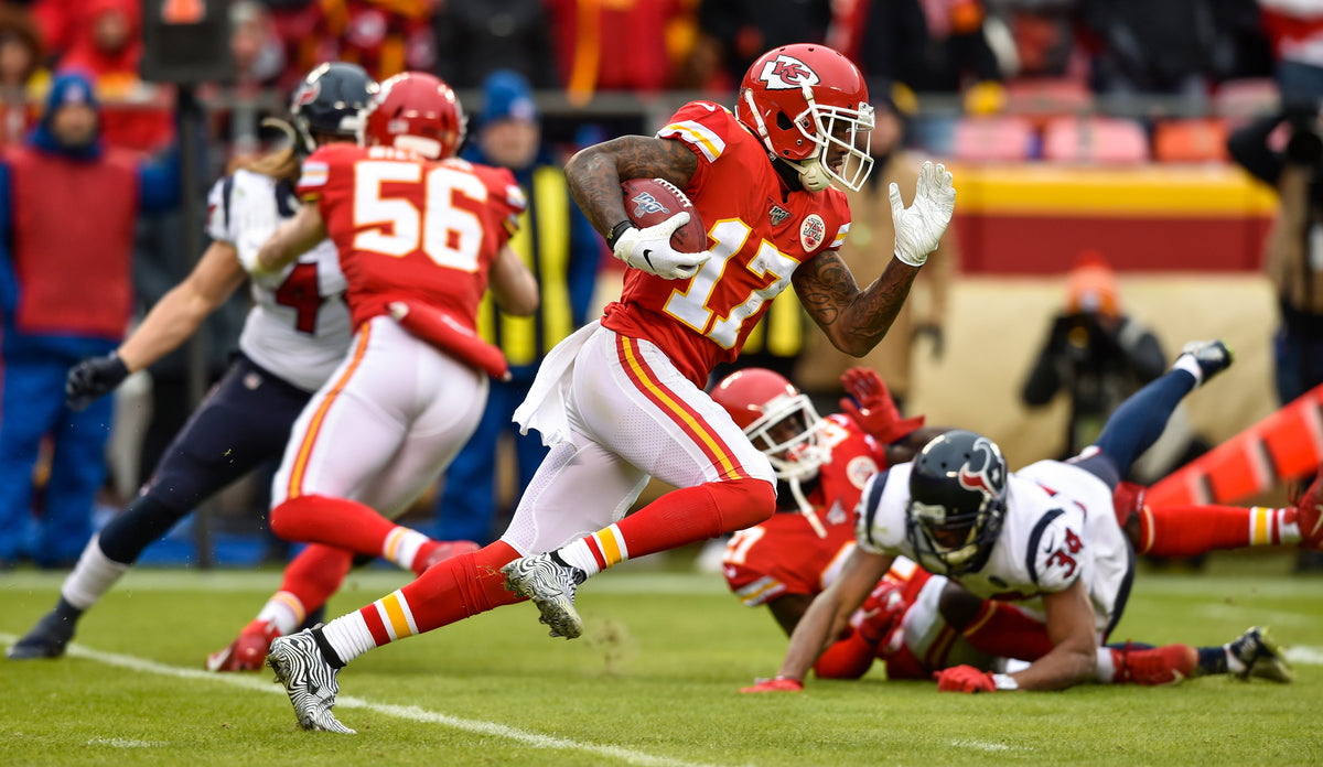 Kansas City Chiefs wide receiver Mecole Hardman makes a 58-yard kickoff return to fire up the Chiefs as they take on the Houston Texans on January 12, 2020, at Arrowhead Stadium in Kansas City, Missouri. Courtesy Jill Toyoshiba / The Kansas City Star