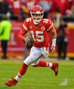 Kansas City Chiefs quarterback Patrick Mahomes scrambles while he looks for a receiver while the Chiefs take on the Houston Texans on January 12, 2020, at Arrowhead Stadium in Kansas City, Missouri. Courtesy Rich Sugg / The Kansas City Star