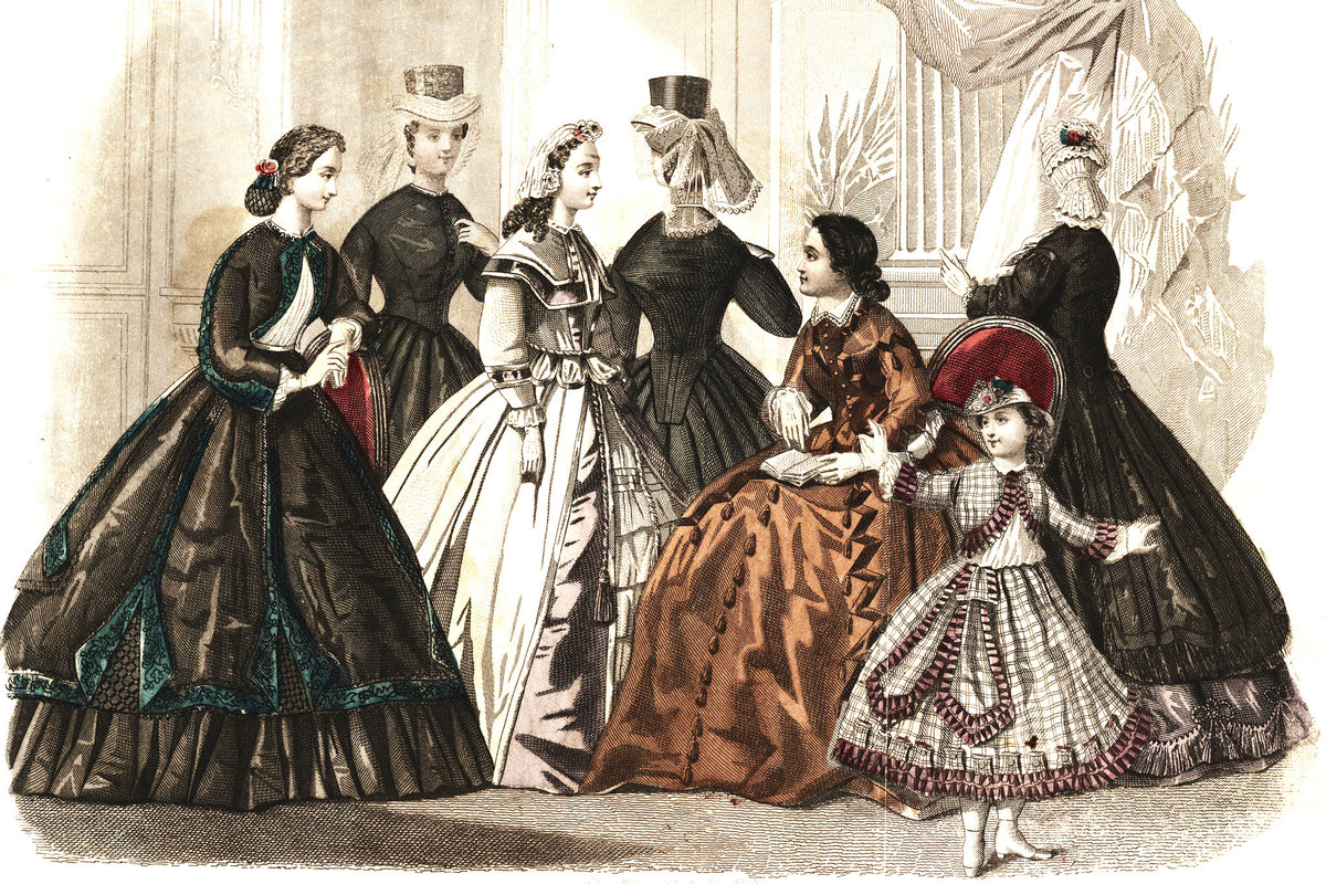 October 1864 fashions from Godey's. New looks were introduced during the Civil War.