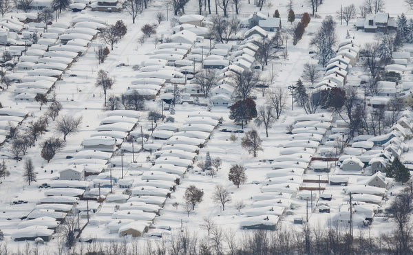 An aerial view of a Cheektowaga neighborhood blanketed in white. Derek Gee/Buffalo News