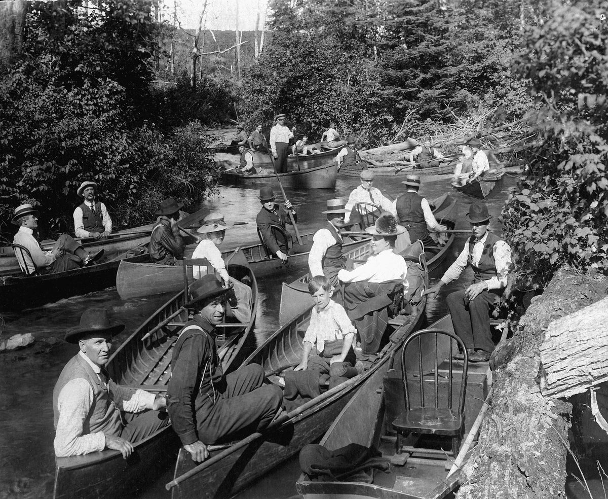 Douglas County Board canoeing on the Brule River, circa 1925. Courtesy Douglas County Historical Society, Superior, Wisconsin