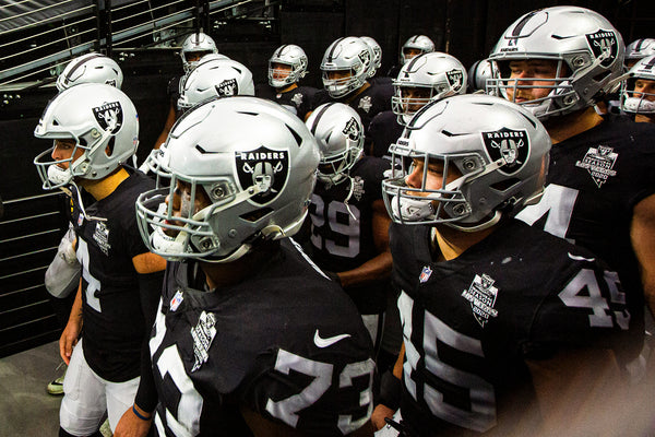 Las Vegas Raiders players get ready to take the field for the start of their home opening NFL game against the New Orleans Saints at Allegiant Stadium in Las Vegas on Sept. 21, 2020. Chase Stevens/Las Vegas Review-Journal