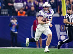 TCU quarterback Max Duggan runs the ball at the Vrbo Fiesta Bowl at State Farm Stadium in Glendale, Ariz., on Dec. 31, 2022. (Amanda McCoy / Fort Worth Star-Telegram)