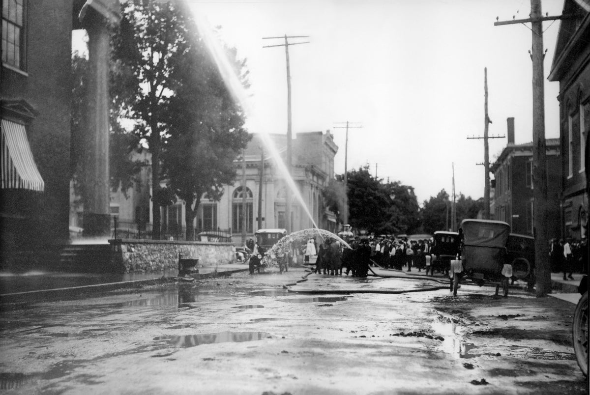 Fire equipment testing at the courthouse, Charles Town, circa 1920. Mike Stoneberger