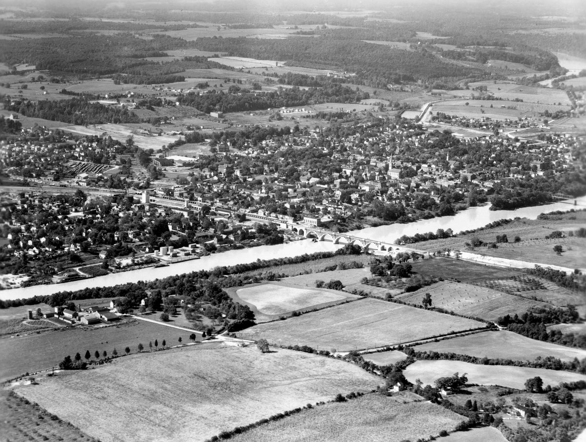 Aerial view of Fredericksburg, circa 1930. Courtesy Fredericksburg Area Museum
