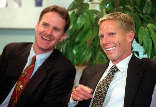 Newly promoted Gonzaga men’s basketball coach mark Few, right, and Mike Roth, director of athletics, respond to questions during a press conference at Gonzaga University, July 26, 1999. Jonathan Kirshner / The Spokesman-Review