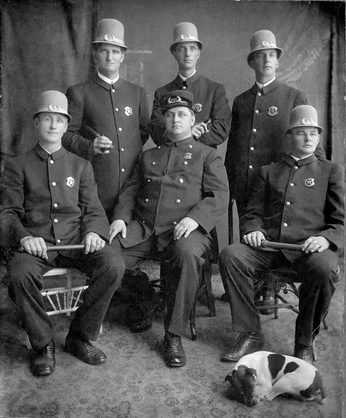 Holland’s police force, circa 1910. Sitting, from left: Jack Wagner, Chief Fred Kamferbeek, Louis Koeman. Standing: Simon Meeuwsen, Pete Steketee, Fred Kieft. Courtesy Holland Museum