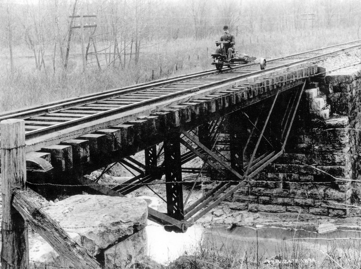 A man riding on Bridge No. 75 over Drury Creek in Makanda, 1894. Courtesy Jackson County Historical Society