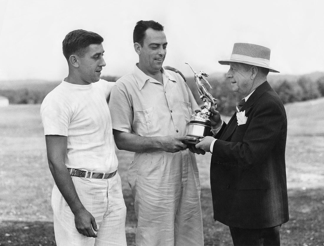 George “Rusty” Stadtmiller (center) receiving a trophy for his win in one of the first tournaments at the Berkley Hills Municipal Golf Course, 1938. Courtesy Mary Joan Garrity