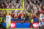 Justin Herbert fires a pass during the first half as the Ducks face the Utah Utes in the Pac-12 championship. Oregon led 20-0 at halftime. Courtesy The Oregonian / Serena Morones