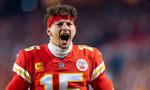 Kansas City Chiefs quarterback Patrick Mahomes (15) screams before the AFC Championship NFL football game against the Cincinnati Bengals at GEHA Field at Arrowhead Stadium on Sunday, Jan. 29, 2023, in Kansas City. (Nick Wagner/The Kansas City Star)