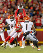 Kansas City Chiefs cornerback Trent McDuffie (21) breaks up a pass intended for Cincinnati Bengals wide receiver Ja'Marr Chase (1) during the AFC Championship NFL football game at GEHA Field at Arrowhead Stadium on Sunday, Jan. 29, 2023, in Kansas City. (Nick Wagner/The Kansas City Star)