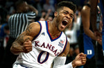The consensus 2016-17 National Player of the Year Frank Mason III celebrated a key basket during the game against Duke at Madison Square Garden.