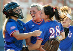 KU players celebrated winning the 2006 Big 12 Softball Championship at ASA Stadium in Oklahoma City.