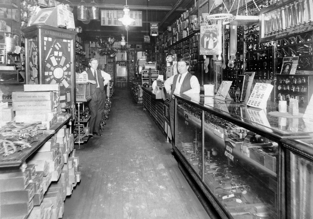Hugo Strausburcer, right, in the Clarke Brothers hardware store in Scranton, circa 1910. Courtesy Peter J. Wintermantel
