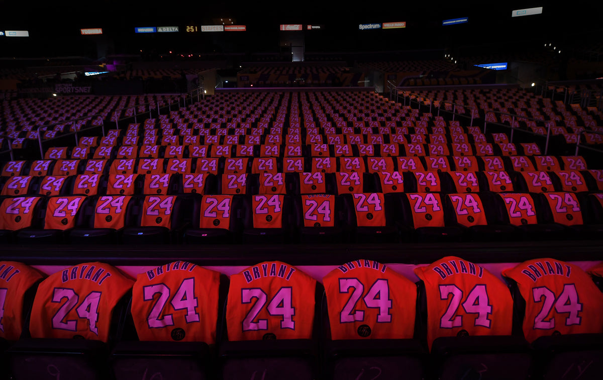 The sea of Kobe Bryant shirts draped over all the seats at Staples Center was a somber reminder of who was being honored at the special ceremony. Wally Skalij / Los Angeles Times
