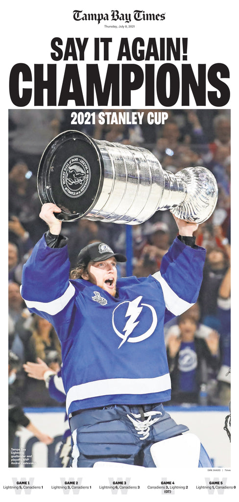 Lightning 2021 Say It Again Champions: Tampa Bay Times: Newspaper Front Page Poster