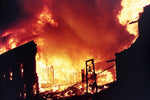 Sioux City Livestock Exchange Building engulfed in flames on May 15, 1998. The building had been the center of Sioux City’s livestock industry since 1890. Sioux City Journal