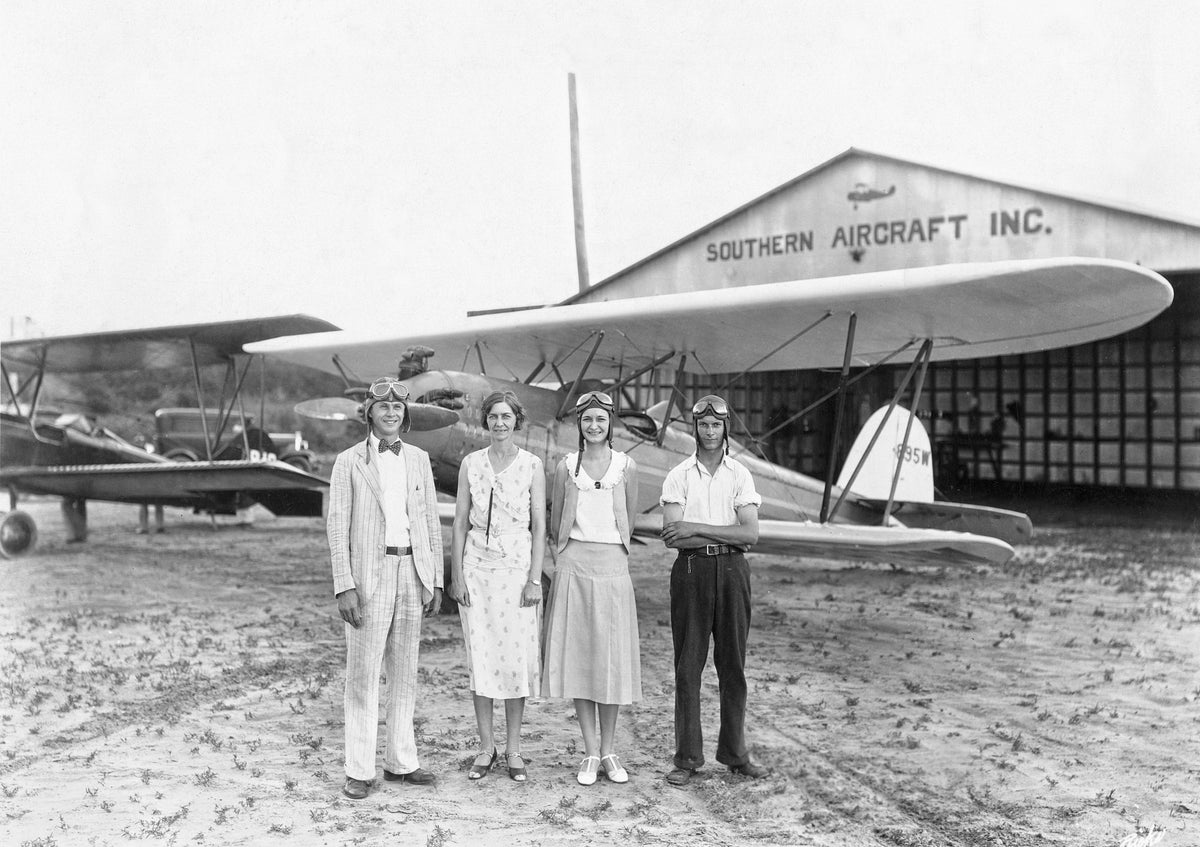 Mr. and Mrs. Fred Pultar, with their daughter, Louise, and son, circa 1926. All of the Pultar family were accomplished pilots, except the mother. Louise was the first privately licensed woman pilot in Georgia. Lowndes County Historical Society and Museum