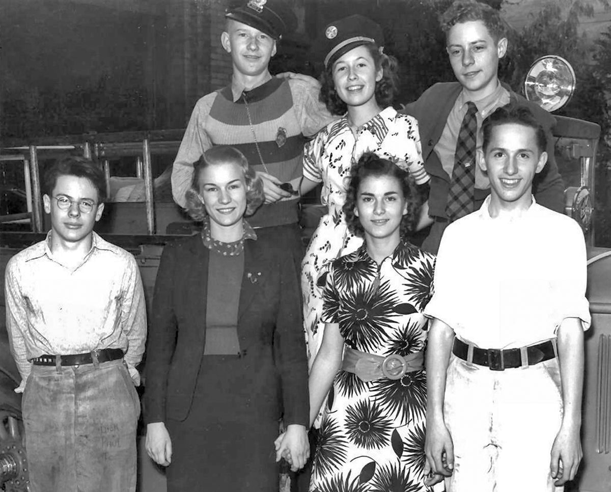 Front row, left to right: Tom Feeney, Louise Zwicker, Norma Steele and Marion Shinn. Back row: Bob Hayton, Ernst Stober and Bob Bacus. Marion was elected as the first Youth Mayor in Lewiston, May 1, 1938. Thirty years later, Marion would later become the actual Mayor of Lewiston, May 1, 1950. Courtesy Marion Shinn