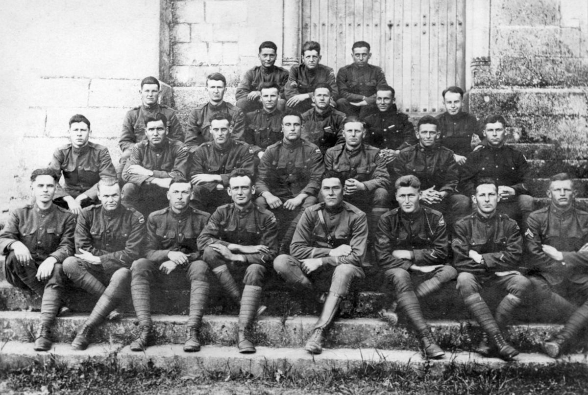 World War I soldiers, circa 1917. George Hardy “Net” Craig is in the third row, fourth from left. COURTESY BASSETT HISTORICAL CENTER