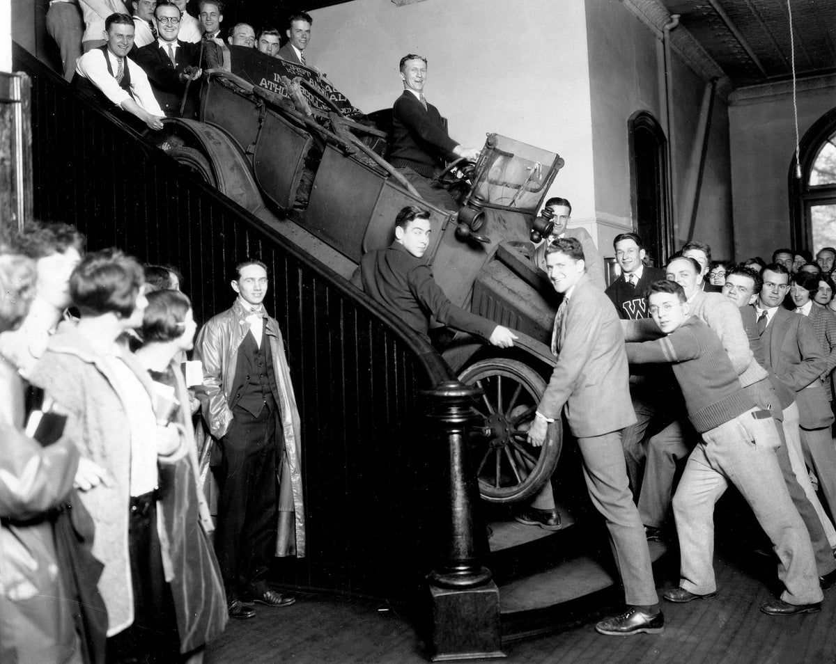 A Friday the 13th prank in Old North Hall at Illinois Wesleyan University. Courtesy Illinois Wesleyan University