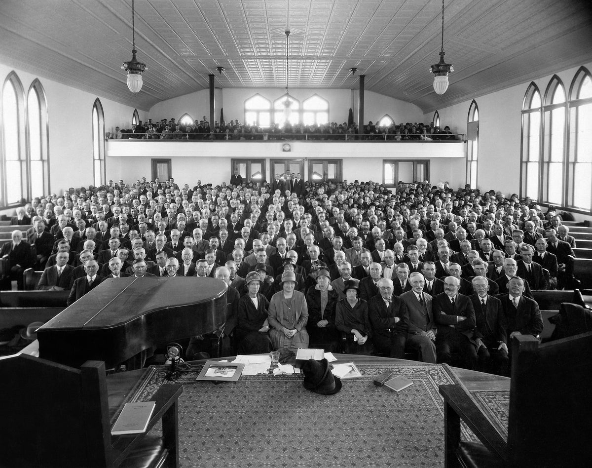 The Mennonite religion and culture has always been a predominant part of the Henderson community since it was formed. The rich heritage continues today with many Mennonite families being members of the Bethesda Mennonite Church and the Mennonite Brethren Church, both located in Henderson. This photograph, provided by the Palmer Museum, was likely taken during “the general conference of the Mennonite Brothers” in Henderson, in November 1927.