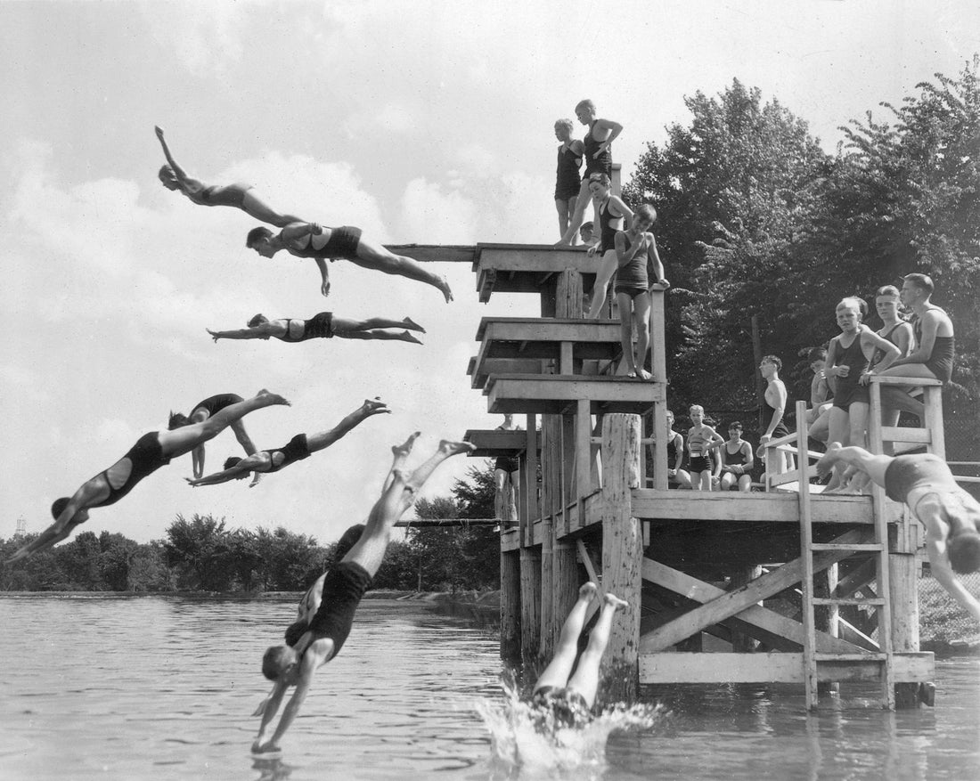 Divers at Miller Park, Bloomington, June 13, 1932. Courtesy of the McLean County Museum of History, Pantagraph Collection