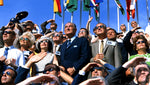 Former President Lyndon B. Johnson and then-Vice President Spiro Agnew are among the spectators at the launch of Apollo 11, which lifted off from Kennedy Space Center on July 16, 1969. CourtesyNASA