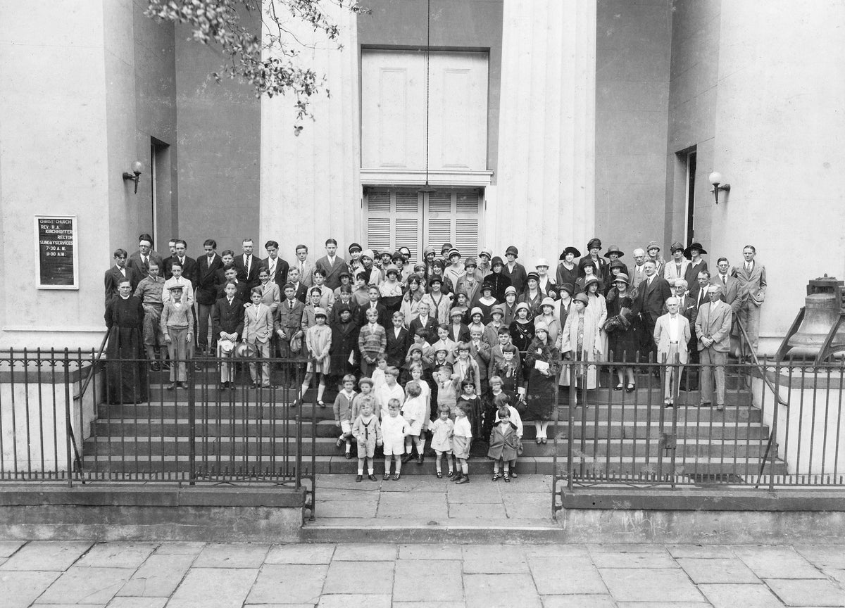 The members of Christ Episcopal Church, circa 1926. The Rev. R. A. Kirchoffer is at left. Christ Church is the oldest Episcopal church in Alabama.