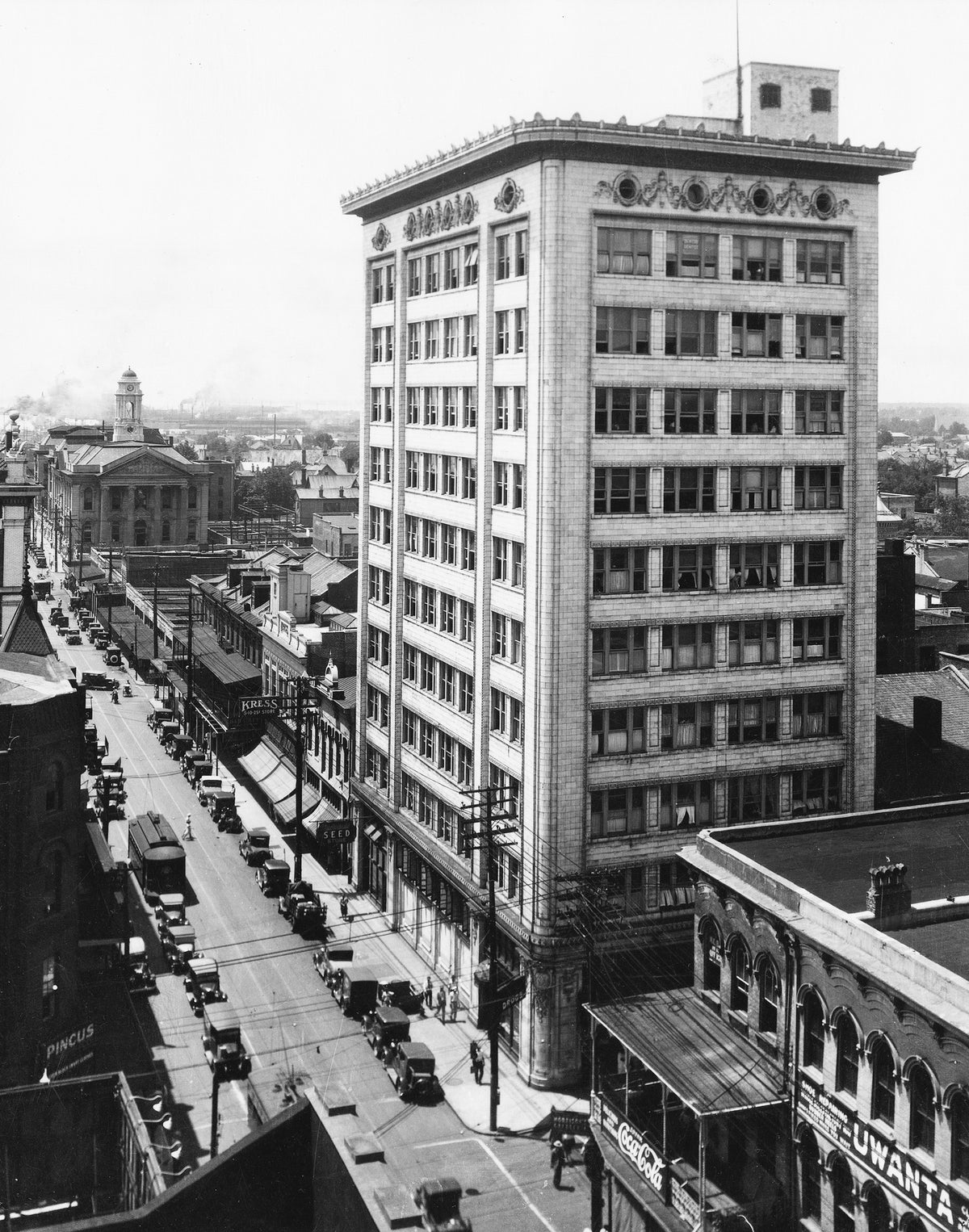 Overhead view of Royal Street, Mobile, 1920s.