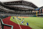 This scene is familiar before every game regardless of if there is a pandemic. Here, the Dodgers do their stretching before a game against the Atlanta Braves. Robert Gauthier / Los Angeles Times