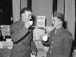 Two soldiers enjoy a cup of coffee, circa 1943. Courtesy Lincoln County Historical Museum