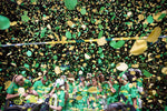 Confetti falls as the Ducks celebrate after the No. 1 seed Oregon Ducks beat the No. 3 seed Stanford Cardinal 89-56 in the championship game of the Pac-12 women's basketball tournament on March 8, 2020, at Mandalay Bay Events Center in Las Vegas. Courtesy Serena Morones, The Oregonian/OregonLive